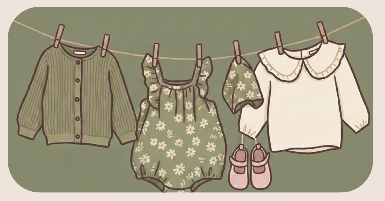 Baby clothes hanging on a clothesline