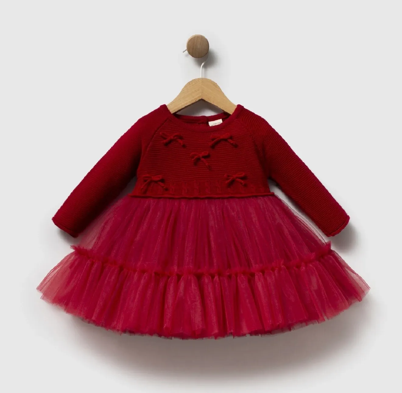 Wool puff dress with tulle