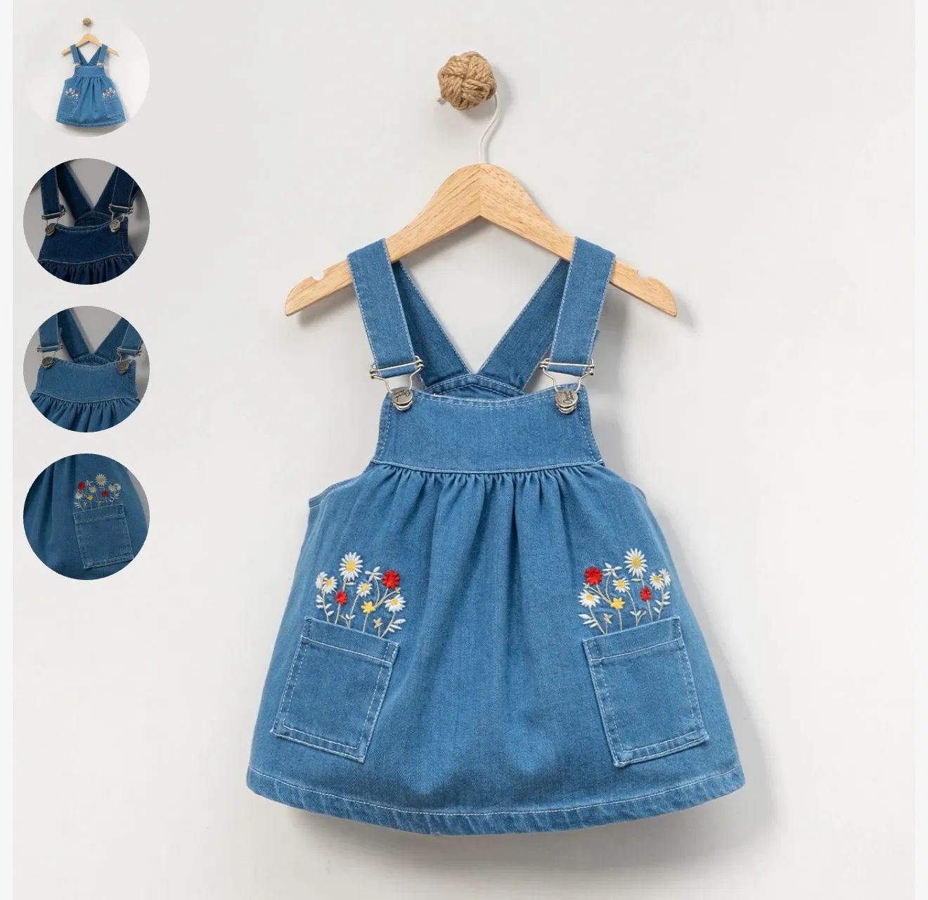 Denim dress - embroidered skirt - adjustable shoulder