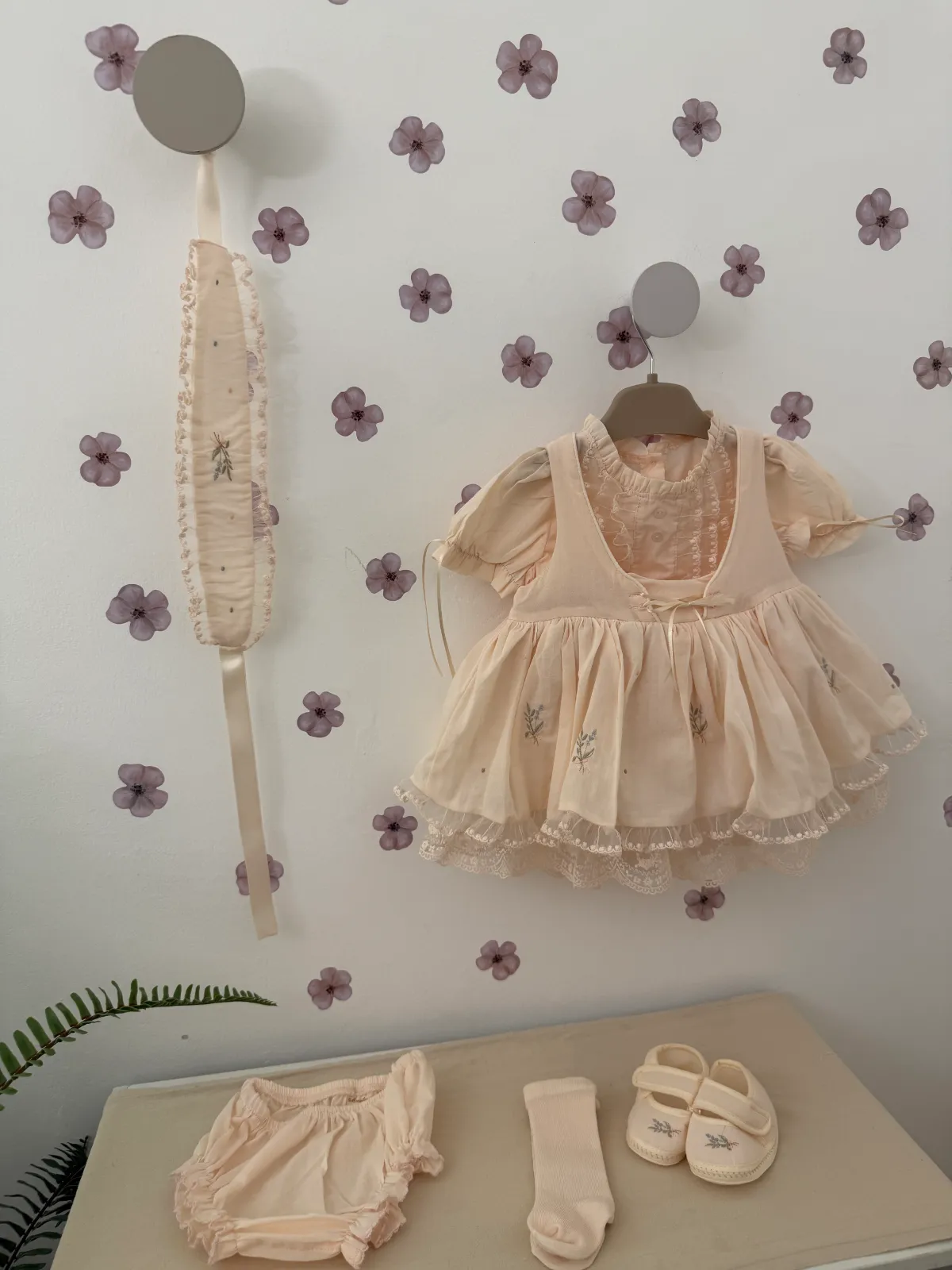 5-piece hand-embroidered pink dress